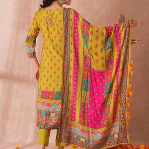 Ethnic Printed & Embroidered Straight Fit Kurta with Pant and Dupatta - Green