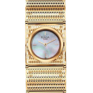 Titan Raga Ethereal Quartz Analog White Mother Of Pearl Dial Rose Gold Stainless Steel Strap Watch For Women 28mm 2770WM01