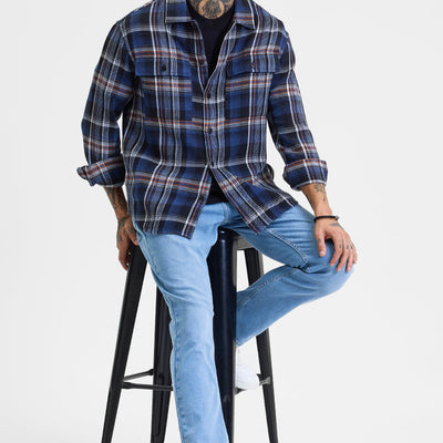 Navy Flannel Checks Relaxed Fit Overshirt