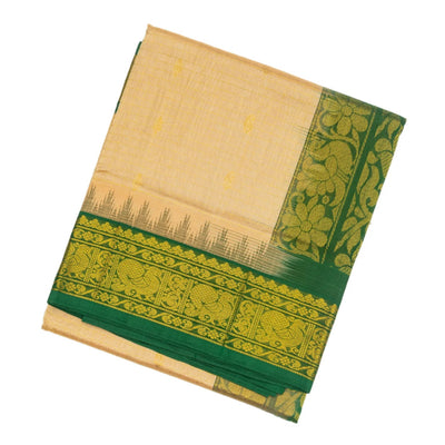 Sandal Handloom Silk Cotton Saree With Checks & Buttas