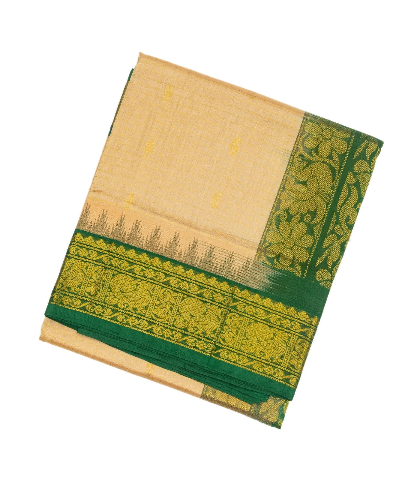 Sandal Handloom Silk Cotton Saree With Checks & Buttas