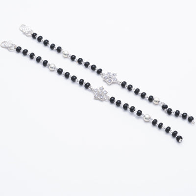 black beads with silver flower nazariya for kids