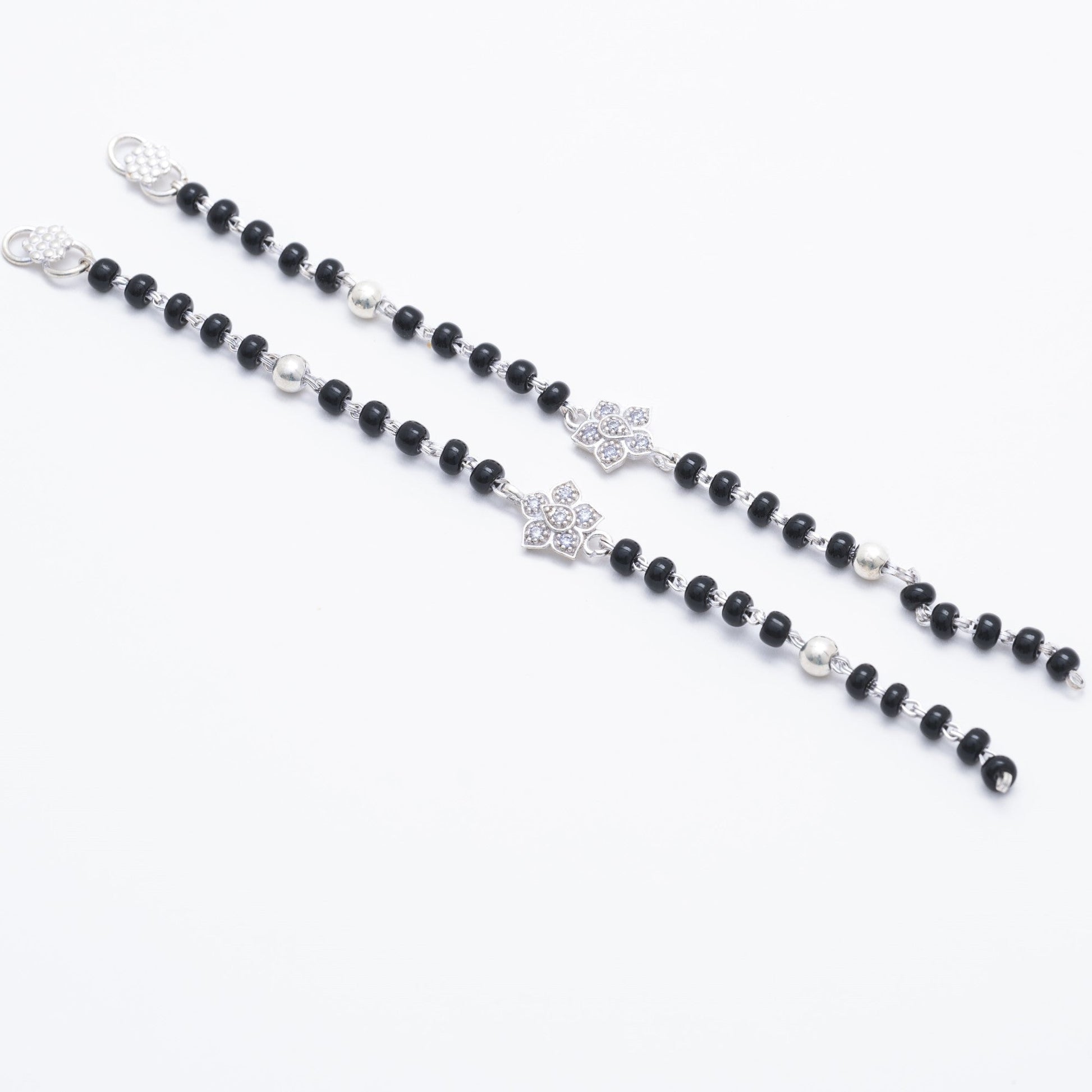 black beads with silver flower nazariya for kids