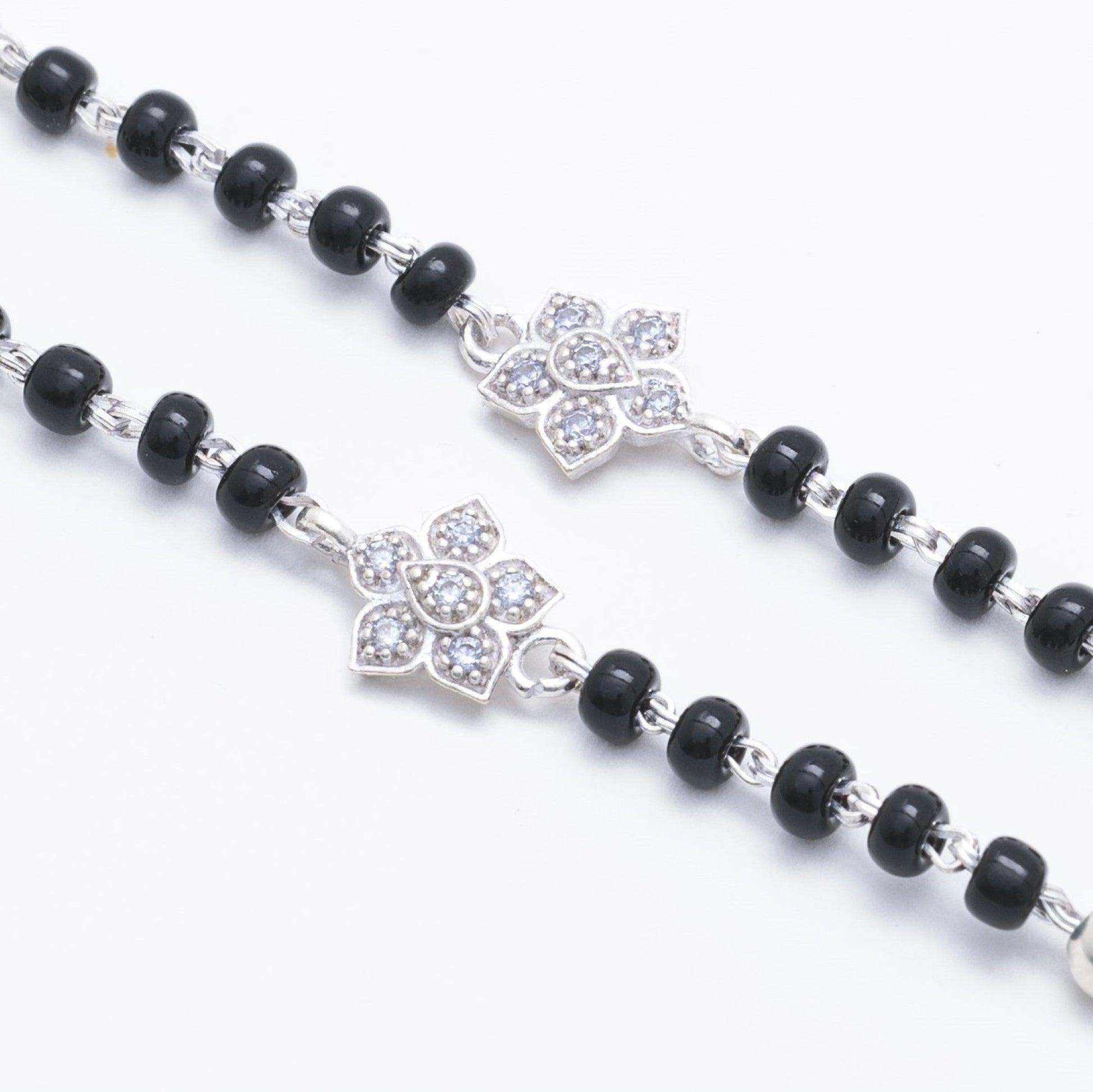 black beads with silver flower nazariya for kids