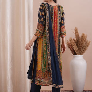 Ethnic Printed & Embroidered Straight Fit Kurta with Pant and Dupatta - Multi
