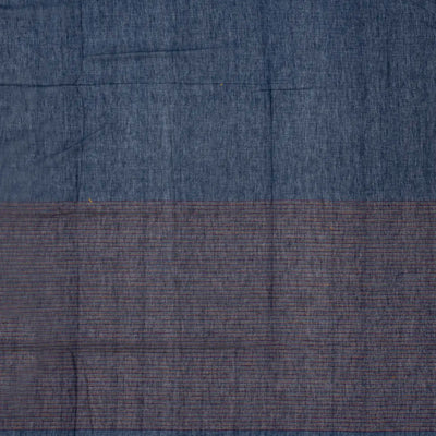 Midnight Blue Handloom Bengal Cotton Saree With Stripes