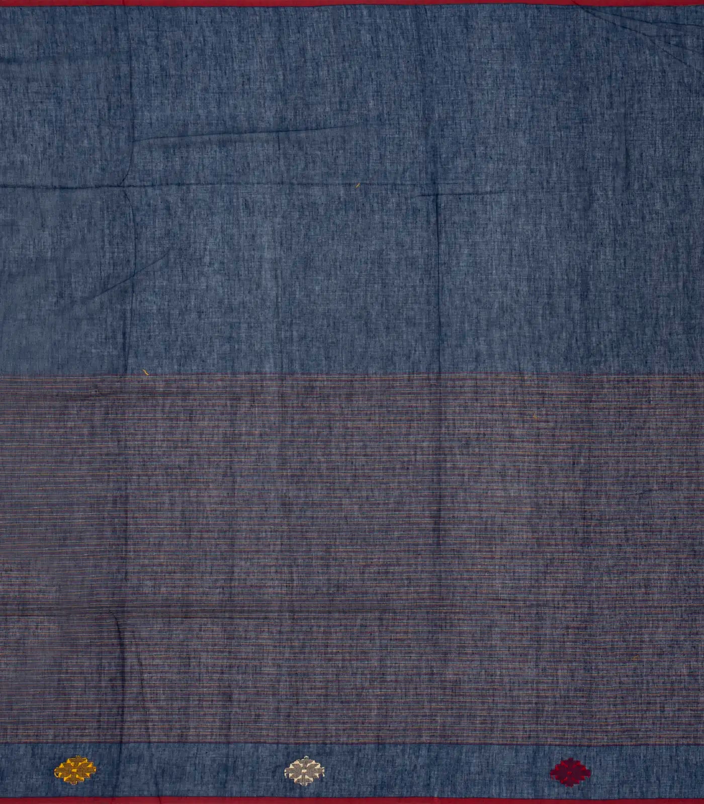Midnight Blue Handloom Bengal Cotton Saree With Stripes