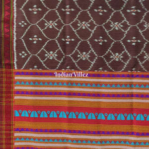 Brown Ganthiapali Theme Contemporary Silk Saree with Dongria Border and Pallu