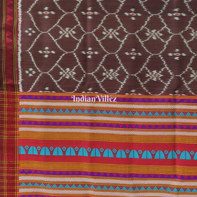 Brown Ganthiapali Theme Contemporary Silk Saree with Dongria Border and Pallu