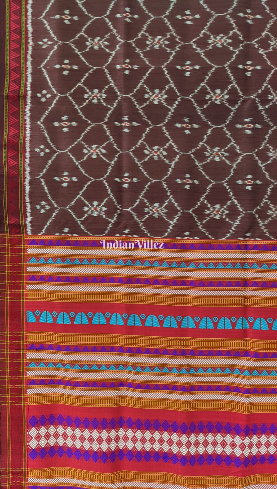 Brown Ganthiapali Theme Contemporary Silk Saree with Dongria Border and Pallu