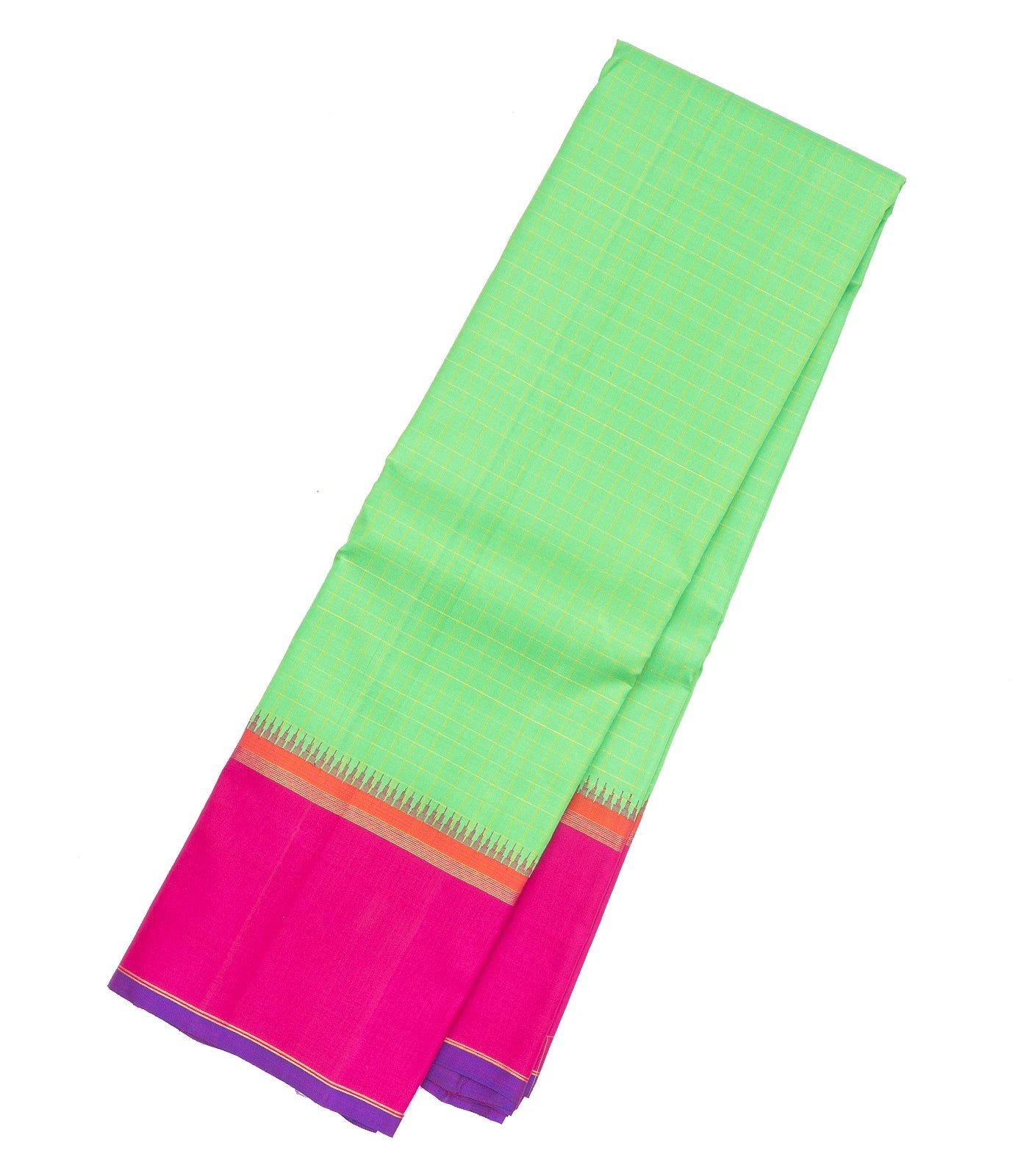 Mint Green Handloom Kanchipuram Korvai Silk Saree With Contrast Border