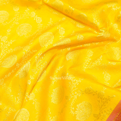 Yellow Pink Pure Kanjivaram Silk Saree