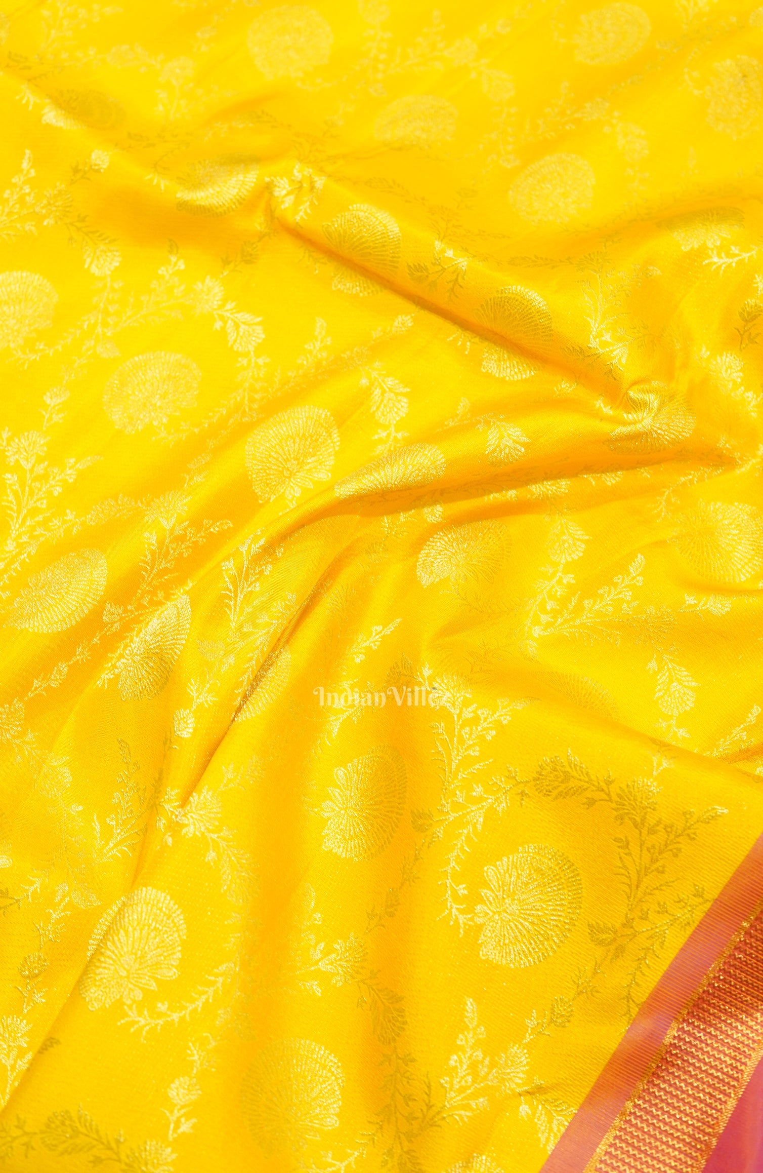 Yellow Pink Pure Kanjivaram Silk Saree