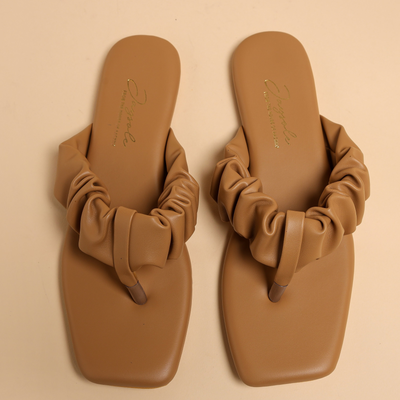 Almond Buff Gathered Flats