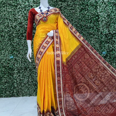 Yellow Single Pasapali Border Bomkai Sambalpuri Silk Saree