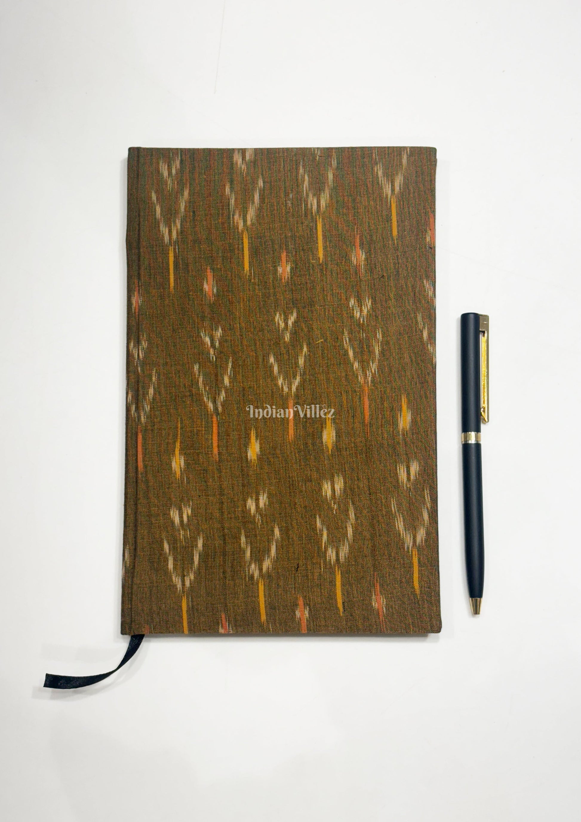 Mehandi Green Handmade Ikat Woven Cotton Fabric Cover Diary
