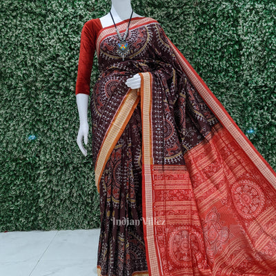 Maroon Dual Tone Tribal Theme Sambalpuri Silk Saree