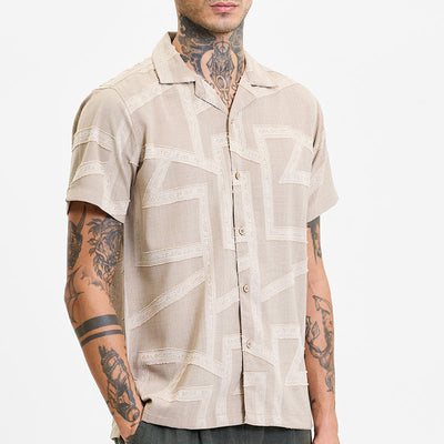 Beige Geometric Box Fit Shirt