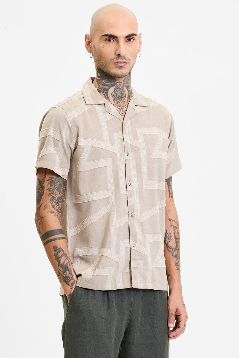 Beige Geometric Box Fit Shirt