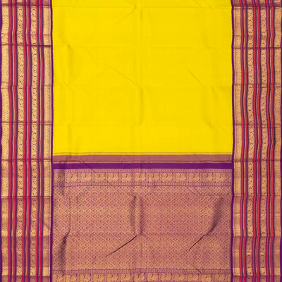 Lime Green Handloom Korvai Kanchipuram Silk Saree With Contrast Border