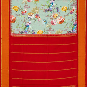 Aquamarine Handloom Kanchipuram Korvai Silk Saree Printed With Floral Motifs