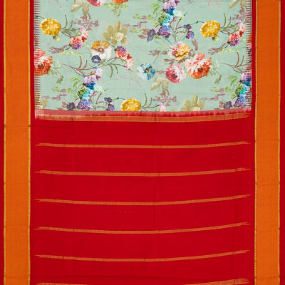 Aquamarine Handloom Kanchipuram Korvai Silk Saree Printed With Floral Motifs