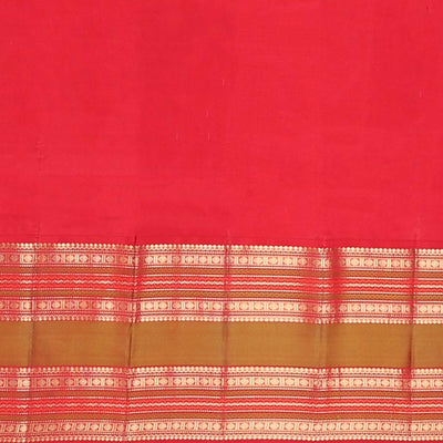 Yellow leaf buttas silk saree with contrast border of thilakam mokku, muthu, paun design & pallu of jaal design
