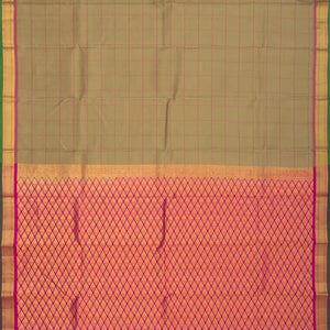 Taupe Silk Saree With Checks & Pink Border