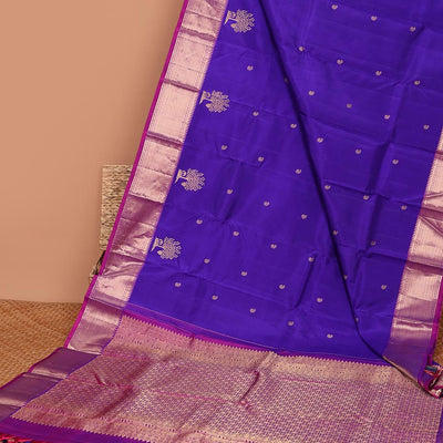 Blue zari buttas silk saree, contrast traditional zari design border & intricate pallu