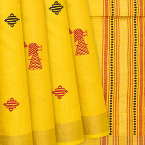 Yellow Handwoven Tussar Silk Saree With Diamond Motifs-Yellow