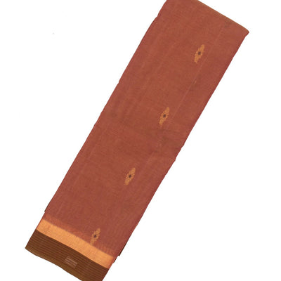 Chestnut Pink Handloom Village Cotton Saree With Floral Buttas.