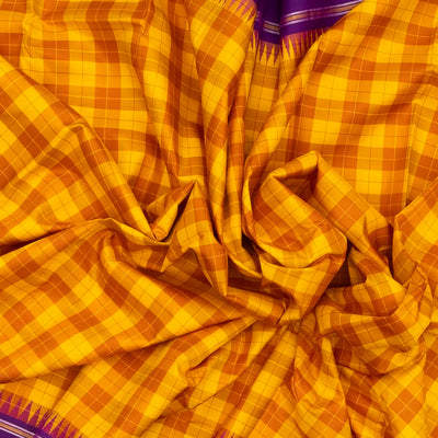 Mustard Handloom Kanchipuram Korvai Silk Saree With Silk Checks