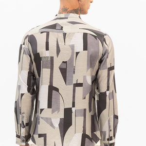 Beige Abstract Mandarin Shirt
