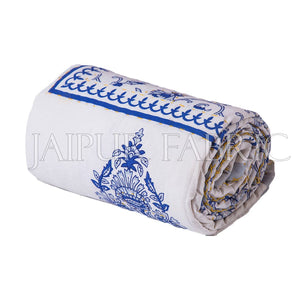 Blue Jaipuri Print Cotton AC Quilt Single Bed Quilt