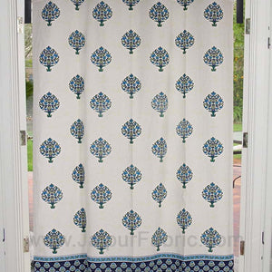 Royal Blue Floral Bouquet Cotton Grommet Curtain