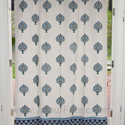 Royal Blue Floral Bouquet Cotton Grommet Curtain