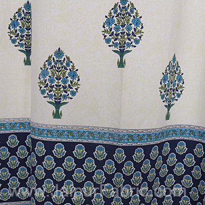 Royal Blue Floral Bouquet Cotton Grommet Curtain