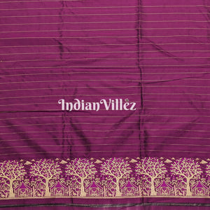 Tyrian Purple Threadwork Banarasi Katan Silk Saree