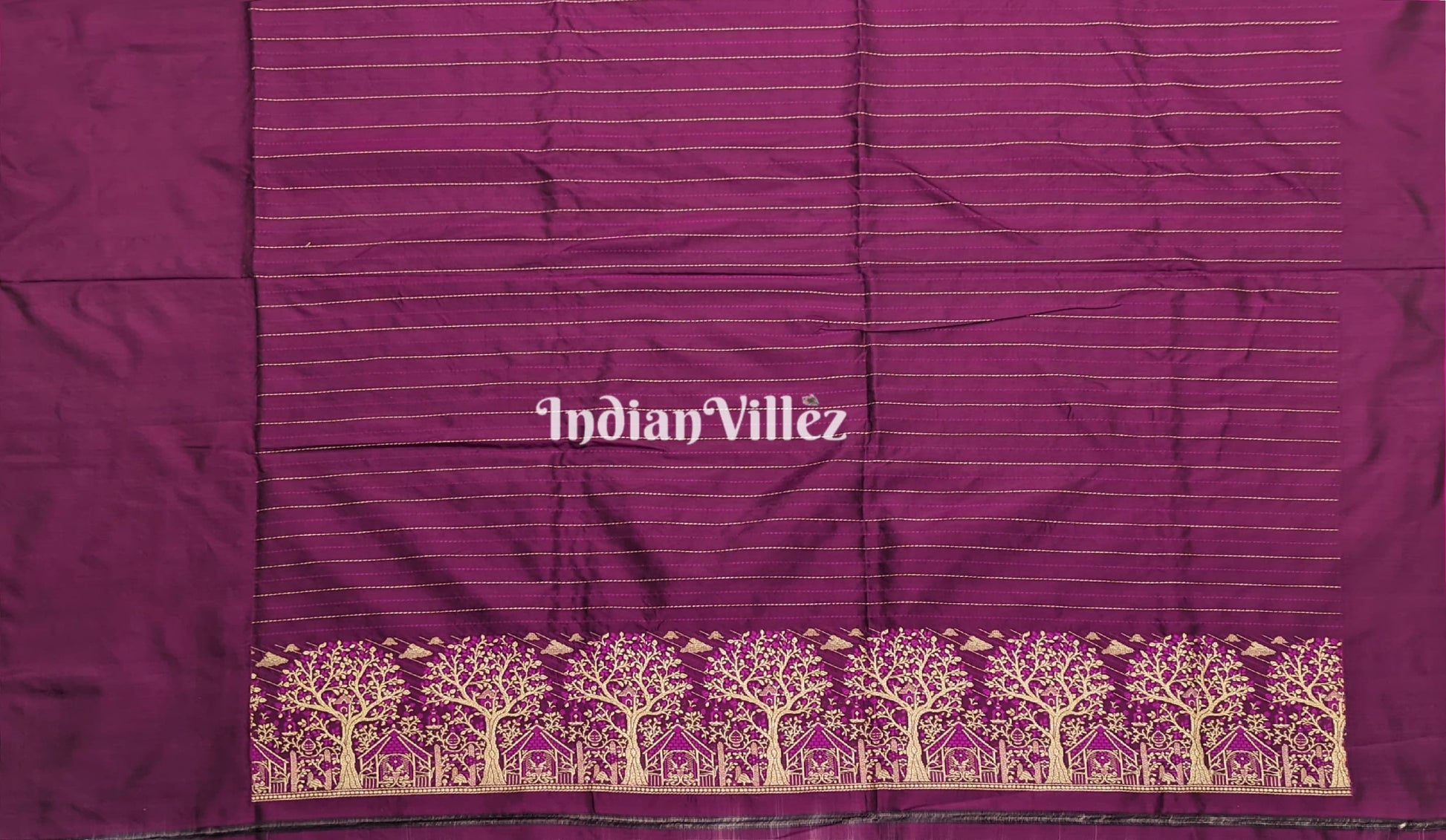 Tyrian Purple Threadwork Banarasi Katan Silk Saree