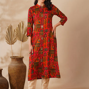 Abstract Floral Foil Printed Straight Fit Kurta - Multi