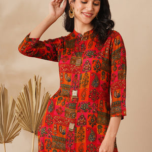 Abstract Floral Foil Printed Straight Fit Kurta - Multi