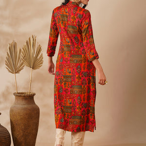 Abstract Floral Foil Printed Straight Fit Kurta - Multi