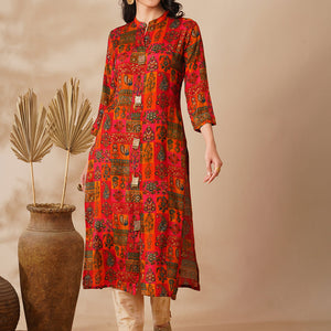 Abstract Floral Foil Printed Straight Fit Kurta - Multi