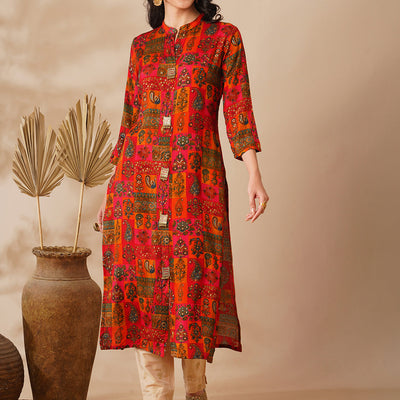 Abstract Floral Foil Printed Straight Fit Kurta - Multi