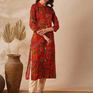Abstract Floral Foil Printed Straight Fit Kurta - Multi