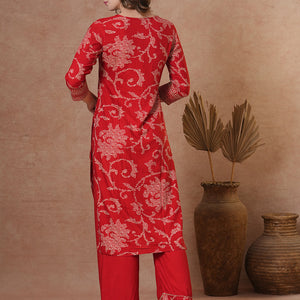Ethnic Bandhani Printed Straight Fit Kurta with Palazzo - Red