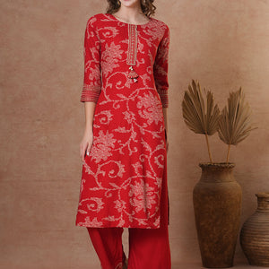 Ethnic Bandhani Printed Straight Fit Kurta with Palazzo - Red