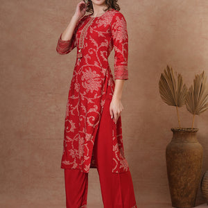 Ethnic Bandhani Printed Straight Fit Kurta with Palazzo - Red