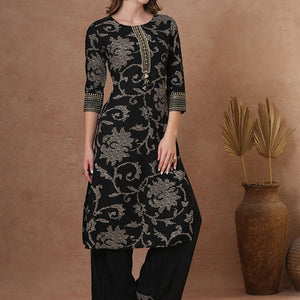 Ethnic Bandhani Printed Straight Fit Kurta with Palazzo - Black
