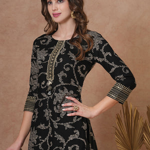 Ethnic Bandhani Printed Straight Fit Kurta with Palazzo - Black